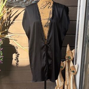 Victoria's Black Satin Lace Trim Robe